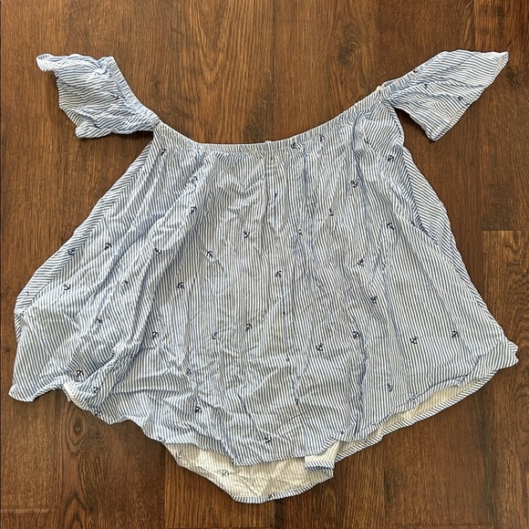 NWT Million Bullpup Blue Striped Off-Shoulder Top with Anchors | Nautical | - Picture 7 of 7